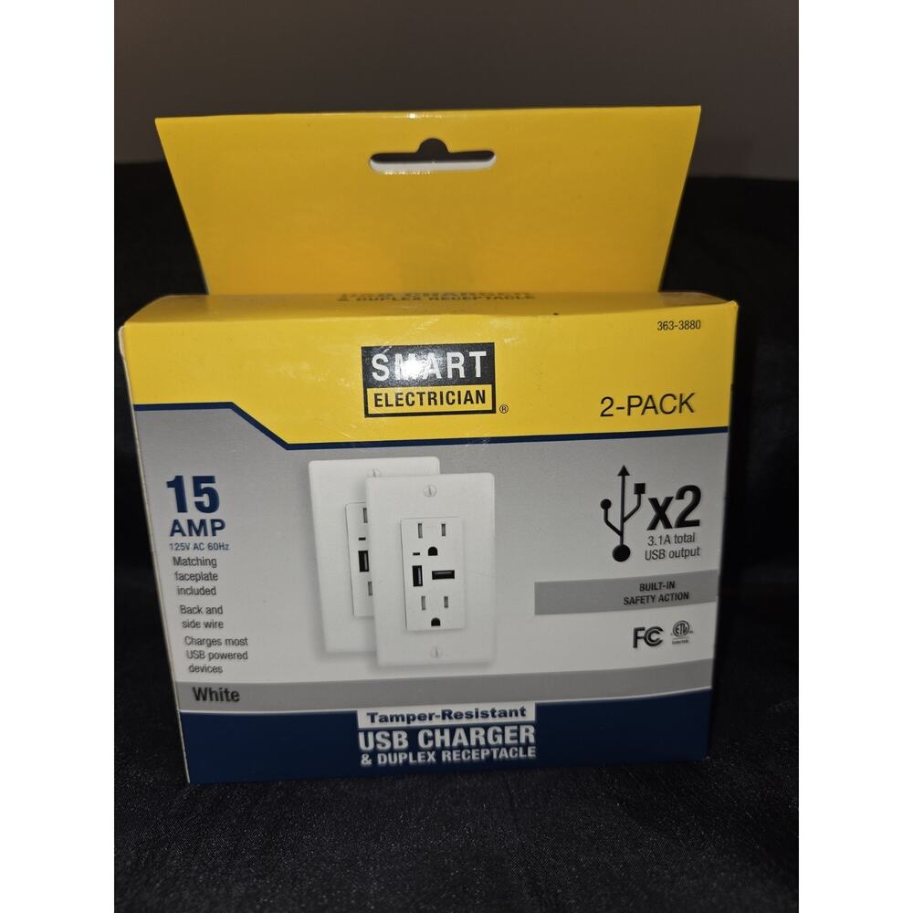 USB Charger And Duplex Receptacle Smart Electrician 2 Pack New
